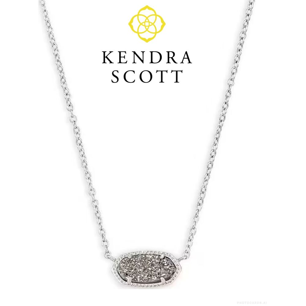 NWT Kendra Scott Elisa Rhodium Platinum Drusy Pendant Necklace